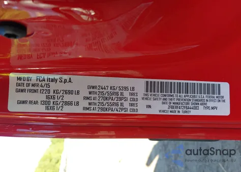 2015 Ram Promaster City Tradesman from USA, damaged, VIN ZFBERFAT2F6A44083